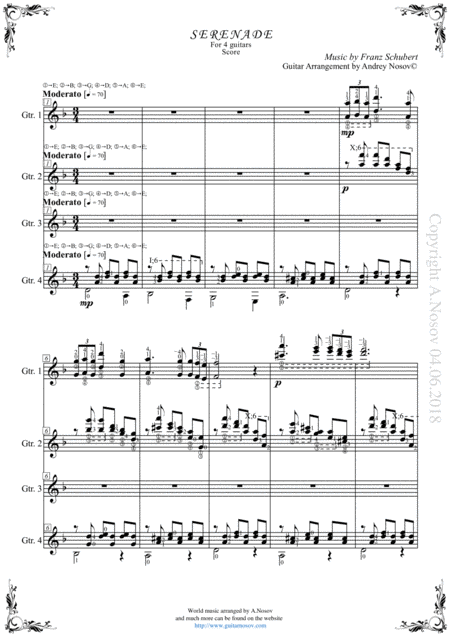 Serenade F Schubert Sheet Music For 4 Guitars Sheet Music