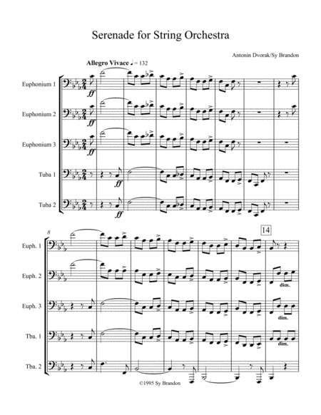 Free Sheet Music Serenade For String Orchestra Movement 5 For Three Euphoniums And Two Tubas