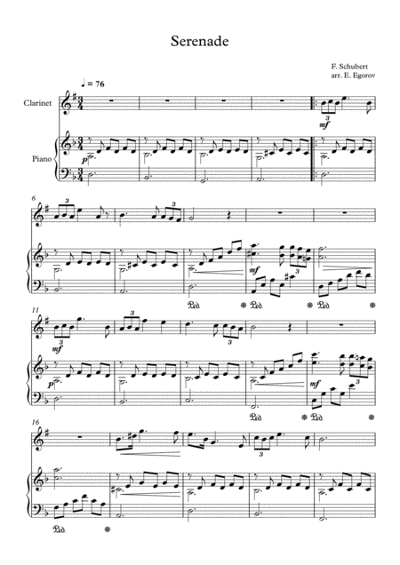 Serenade Franz Schubert For Clarinet Piano Sheet Music