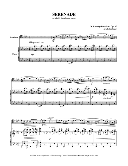 Serenade Op 37 For Trombone Piano Sheet Music