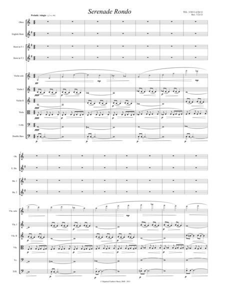 Serenade Rondo 2013 For Violin Solo And Chamber Orchestra Sheet Music