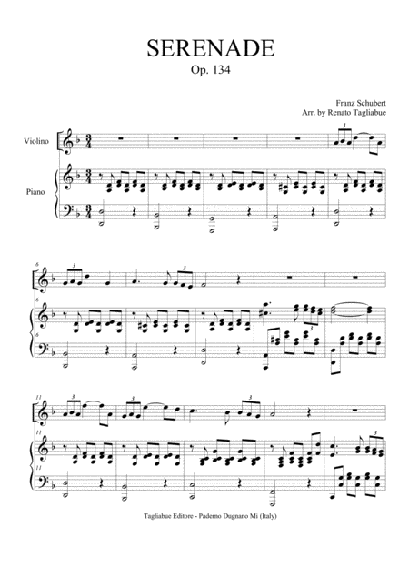 Serenade Schubert Op 134 Arr For Violino Or Any Instrument In C And Piano Sheet Music