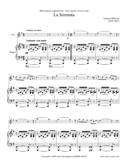 Serenata Or Angels Serenade Violin And Piano Sheet Music