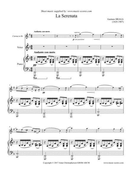 Serenata Or Angels Serenade Voice Clarinet And Piano F Major Sheet Music