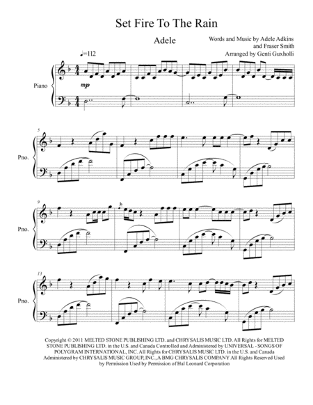 Set Fire To The Rain Piano Solo Sheet Music