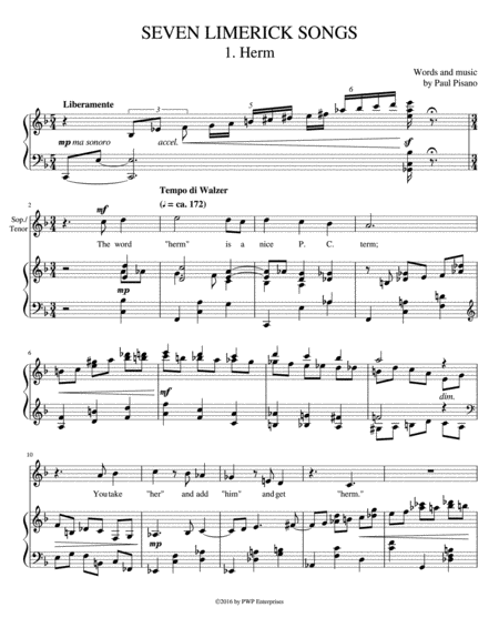 Seven Limerick Songs Complete Cycle For Soprano Voice And Piano Sheet Music