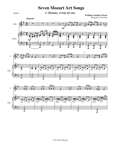 Seven Mozart Art Songs Sheet Music