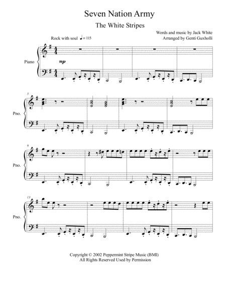 Free Sheet Music Seven Nation Army Piano Solo
