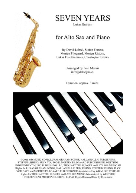 Seven Years By Lukas Graham For Alto Sax And Piano Easy Sheet Music