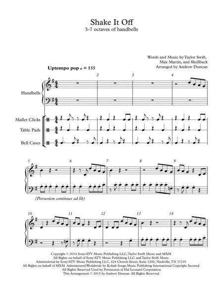 Shake It Off 3 7 Oct Handbells Level 2 Sheet Music