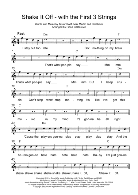 Free Sheet Music Shake It Off By Taylor Swift For Very Easy Guitar