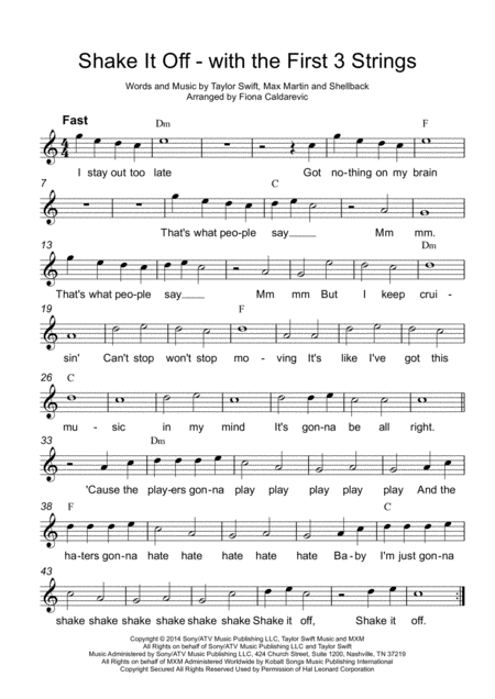 Shake It Off By Taylor Swift For Very Easy Guitar Sheet Music