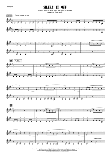 Shake It Off Clarinet Duet Sheet Music