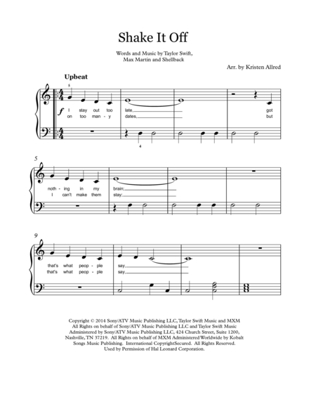 Shake It Off Easy Piano Sheet Music