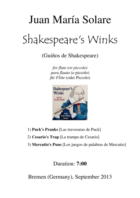 Free Sheet Music Shakespeares Winks Solo Recorder Or Flute Or Oboe Or Clarinet Or Sax Or Violin