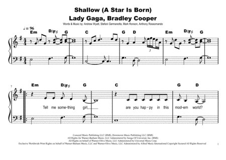 Shallow A Star Is Born Modified Stave Notation With Audio Sheet Music