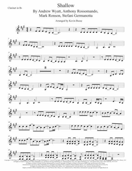 Free Sheet Music Shallow Clarinet Original Key