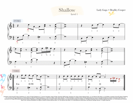 Free Sheet Music Shallow Easiest Piano Arrangement Level 1