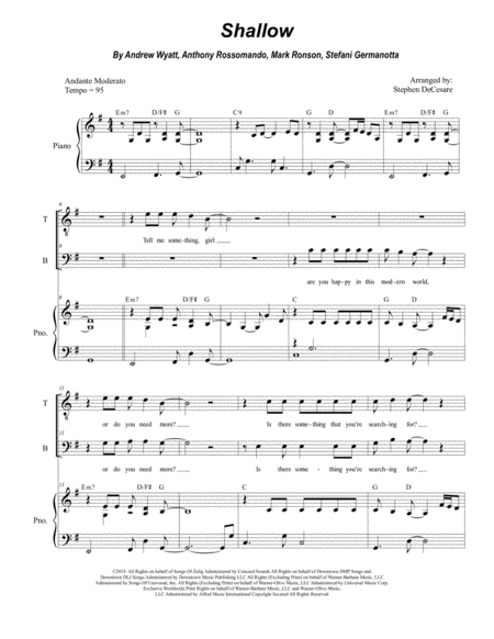 Shallow For 2 Part Choir Tb Sheet Music