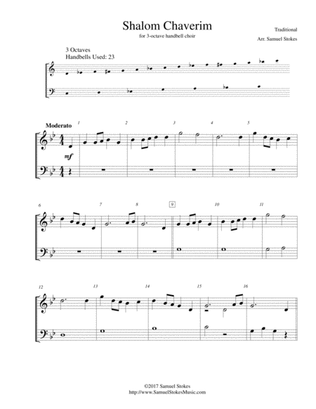 Shalom Chaverim Farewell Good Friends For 3 Octave Handbell Choir Sheet Music