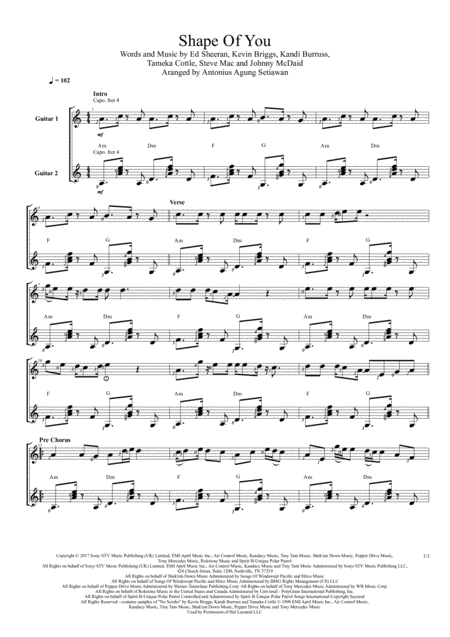 Free Sheet Music Shape Of You Duet Guitar Score