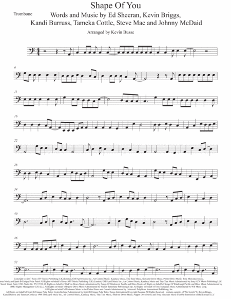 Shape Of You Easy Key Of C Trombone Sheet Music