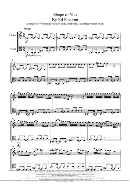 Shape Of You For Violin And Viola Duet Sheet Music