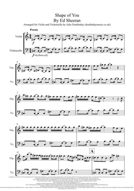 Free Sheet Music Shape Of You For Violin And Violoncello Duet