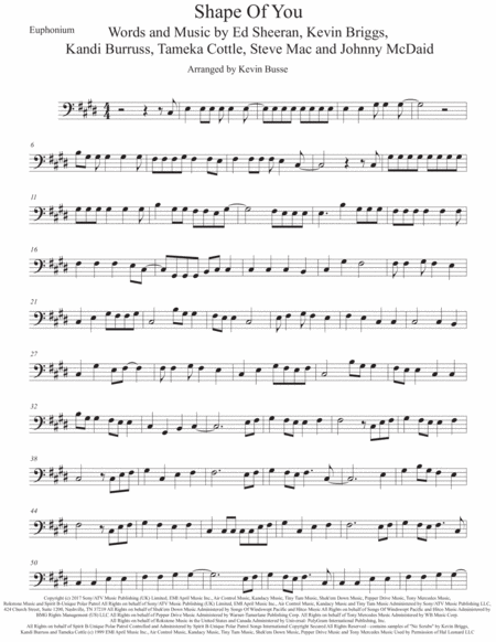 Shape Of You Original Key Euphonium Sheet Music