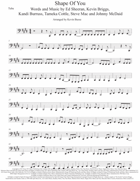 Shape Of You Original Key Tuba Sheet Music