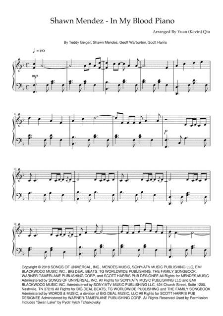 Shawn Mendez In My Blood Piano Sheet Music