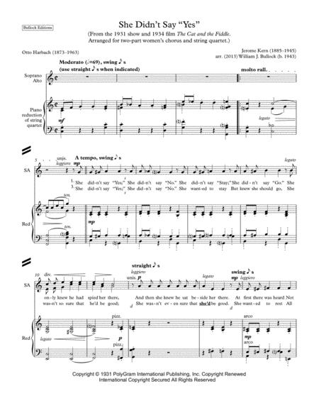 She Didnt Say Yes Chorus Piano Reduction Sheet Music