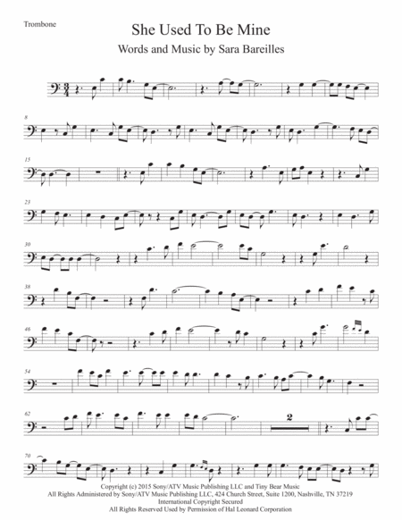 She Used To Be Mine Easy Key Of C Trombone Sheet Music