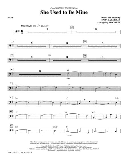 She Used To Be Mine From Waitress The Musical Arr Mac Huff Bass Sheet Music