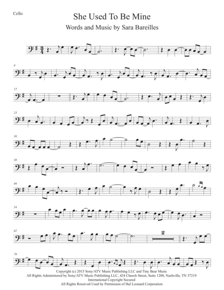 Free Sheet Music She Used To Be Mine From Waitress The Musical For Cello