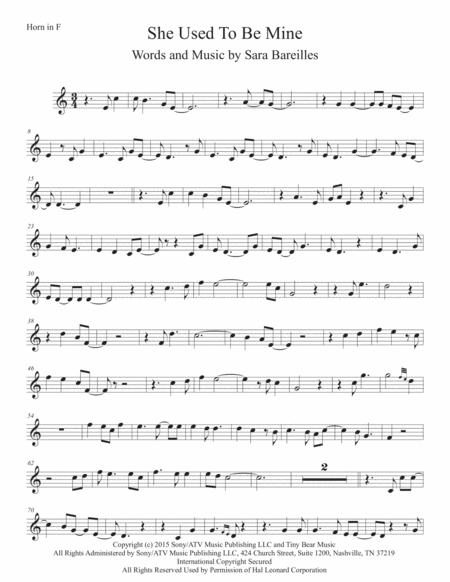 She Used To Be Mine Original Key Horn In F Sheet Music