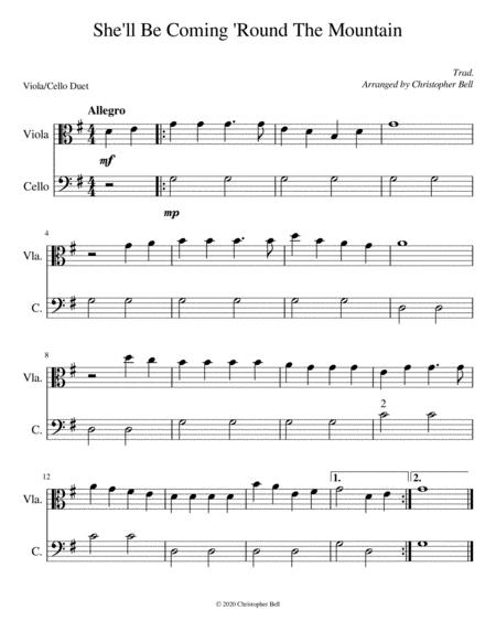 Free Sheet Music She Will Be Coming Round The Mountain Easy Viola Cello Duet