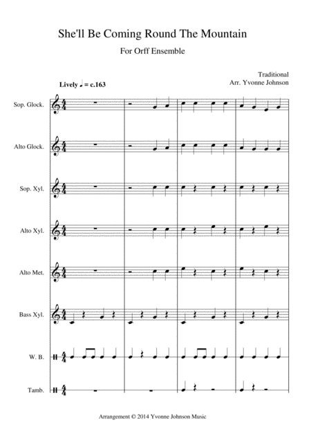 Free Sheet Music She Will Be Coming Round The Mountain For Orff Ensemble
