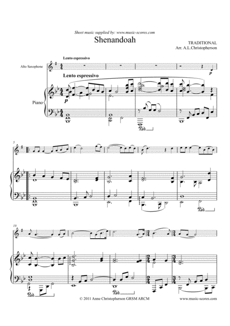 Free Sheet Music Shenandoah Alto Saxophone And Piano