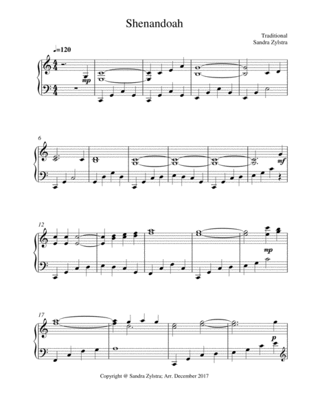 Shenandoah Early Intermediate Piano Solo Sheet Music