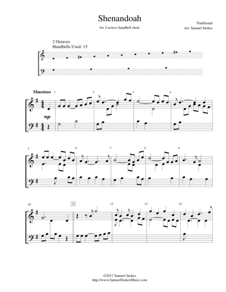 Free Sheet Music Shenandoah For 2 Octave Handbell Choir