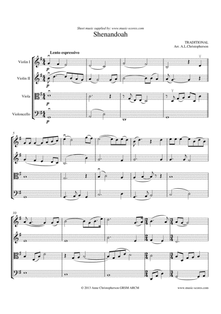 Shenandoah String Quartet G Ma Sheet Music