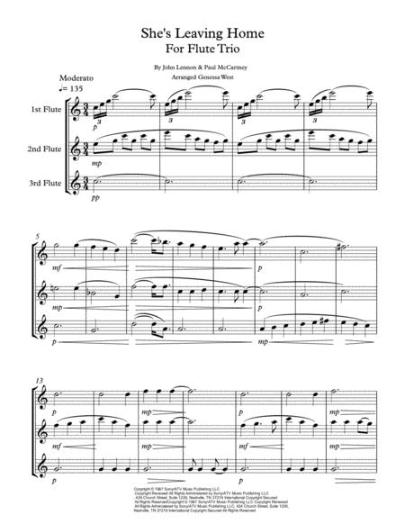 Shes Leaving Home By The Beatles For Flute Trio Sheet Music