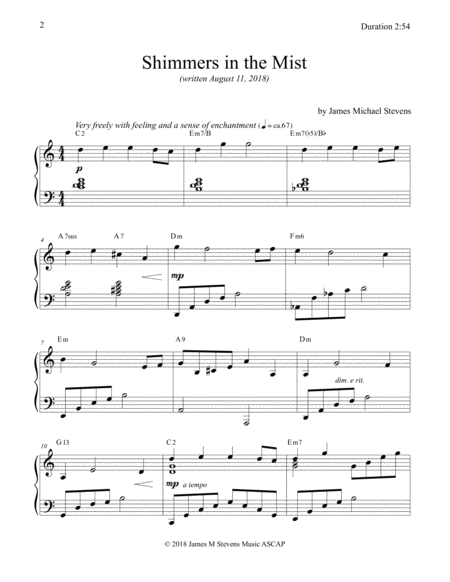 Shimmers In The Mist Romantic Piano Sheet Music