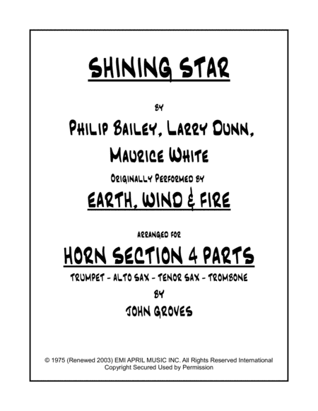 Free Sheet Music Shining Star Horn Section Parts Trumpet Trombone Alto Tenor Sax