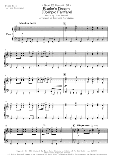 Short Ez Piano 167 Buglers Dream Olympic Fanfare Sheet Music