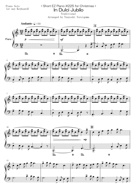 Short Ez Piano 225 For Christmas In Dulci Jubilo Sheet Music