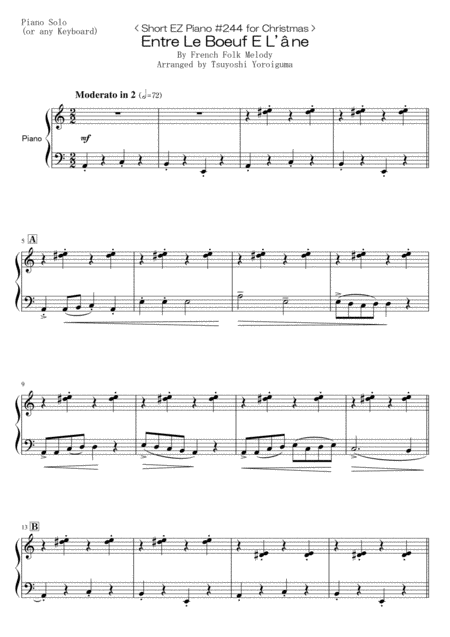 Free Sheet Music Short Ez Piano 244 For Christmas Entre Le Boeuf E L Ne