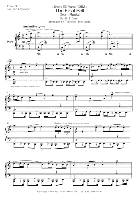 Free Sheet Music Short Ez Piano 252 The Final Bell From Rocky