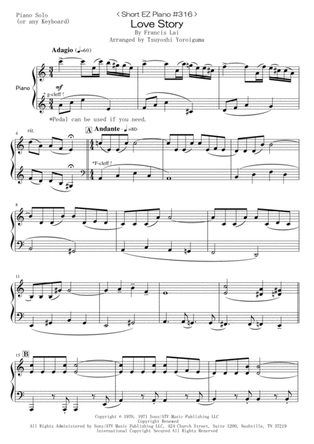 Short Ez Piano 316 Love Story Sheet Music